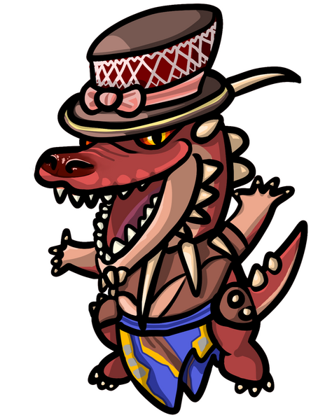Popper the kobold from Baldur's Gate 3. He's small and chibified with a big smile and his arms stretched out wide. He looks like he wants to sell you something.